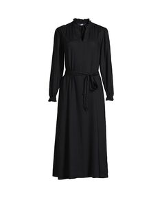 Женское платье миди из искусственного шелка с разрезом шеи Lands&apos; End, черный