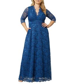 Женское кружевное вечернее платье больших размеров Maria Kiyonna, синий