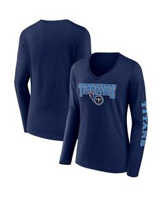 Женская темно-синяя футболка с длинным рукавом и v-образным вырезом с надписью Tennessee Titans Fanatics, синий