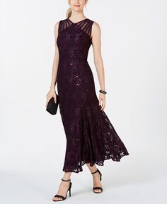 Женское длинное кружевное платье с декором и иллюзией R &amp; M Richards, фиолетовый