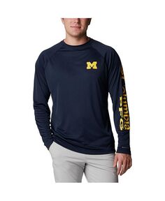 Мужская темно-синяя футболка Michigan Wolverines Terminal Tackle Omni-Shade реглан с длинным рукавом Columbia, синий