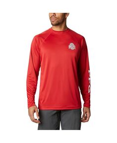 Мужская футболка Scarlet Ohio State Buckeyes Terminal Tackle Omni-Shade реглан с длинным рукавом Columbia, красный