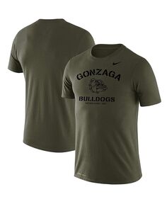 Мужская оливковая футболка Gonzaga Bulldogs Stencil Arch Performance Nike, зеленый