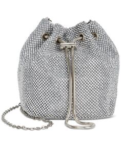 Миниатюрная сумка-ведро из ромбовидной сетки на шнурке I.N.C. International Concepts, серебро