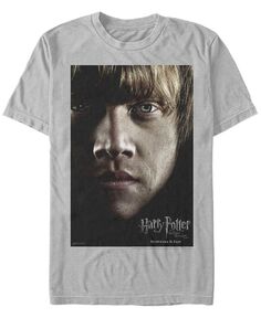 Мужская футболка с изображением Гарри Поттера «Дары смерти Рона Уизли» и плакатом с большим лицом и короткими рукавами Fifth Sun, серебро
