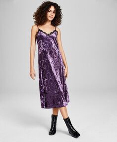 Женское велюровое платье миди с кружевной отделкой And Now This, фиолетовый