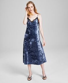 Женское велюровое платье миди с кружевной отделкой And Now This, синий