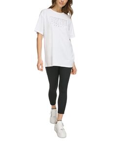 Женская хлопковая футболка с блестящим логотипом DKNY, белый