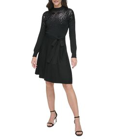 Женская модель с пайетками Fit &amp; Расклешенное платье Vince Camuto, черный