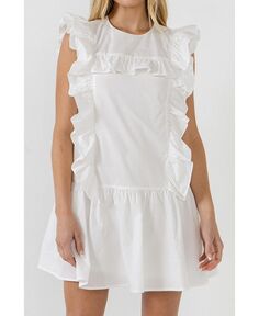 Женское мини-платье с рюшами English Factory, белый