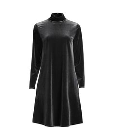 Женское бархатное платье с высоким воротником и длинными рукавами больших размеров Lands&apos; End, черный
