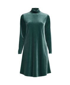 Женское бархатное платье с высоким воротником и длинными рукавами больших размеров Lands&apos; End, зеленый