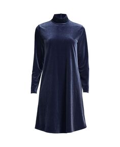 Женское бархатное платье с высоким воротником и длинными рукавами Lands&apos; End, синий