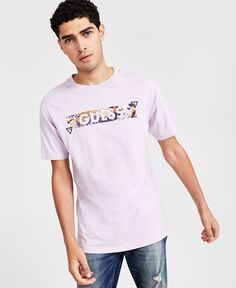 Мужская футболка с абстрактным коротким рукавом и логотипом из фольги с круглым вырезом и графическим рисунком GUESS, фиолетовый