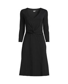Миниатюрное легкое хлопковое платье из модала с рукавами 3/4 и расклешенным V-образным вырезом Lands&apos; End, черный