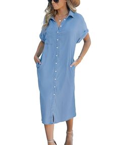 Женское джинсовое платье с короткими рукавами и пуговицами CUPSHE, синий