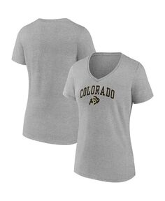Женская футболка с v-образным вырезом с логотипом Heather Grey Colorado Buffaloes Evergreen Campus Fanatics, серый