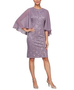 SL Fashion женское платье с накидкой из кружева с пайетками и рукавами-накидкой SL Fashions, фиолетовый