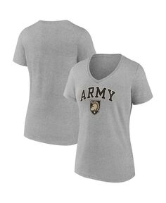 Женская футболка с v-образным вырезом и фирменным логотипом Heather Grey Army Black Knights Evergreen Campus Fanatics, серый