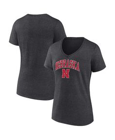 Женская футболка с v-образным вырезом и фирменным логотипом Heather Charcoal Nebraska Huskers Evergreen Campus Fanatics, серый