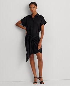 Женское льняное платье-рубашка с завязками спереди Lauren Ralph Lauren, черный