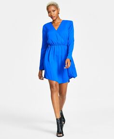 Женское мини-платье с V-образным вырезом и длинными рукавами Bar III, синий