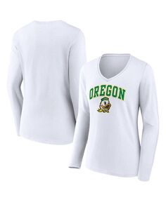 Женская футболка с длинным рукавом и v-образным вырезом с логотипом White Oregon Ducks Evergreen Campus Fanatics, белый