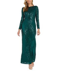 Женское иллюзионное платье с длинными рукавами и пайетками Nightway, зеленый