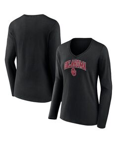 Женская черная футболка с длинным рукавом и v-образным вырезом с логотипом Oklahomaooners Evergreen Campus Fanatics, черный
