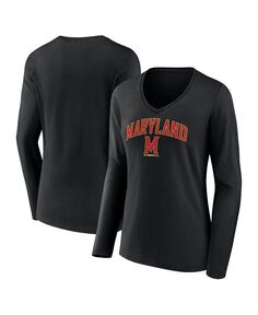 Женская черная футболка с v-образным вырезом и длинными рукавами с логотипом Maryland Terrapins Evergreen Campus Fanatics, черный