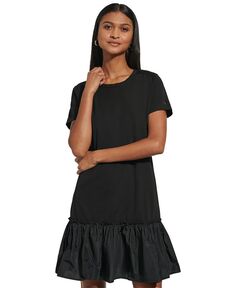 Женское платье-футболка с подолом из тафты KARL LAGERFELD PARIS, черный