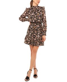 Женское мини-платье с рюшами и цветочным принтом 1.STATE, черный