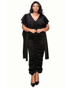 Платье больших размеров Nadia со сборками и V-образным вырезом L I V D, черный