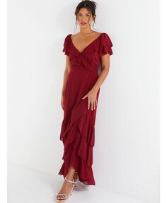 Женское шифоновое платье макси с оборками QUIZ, красный