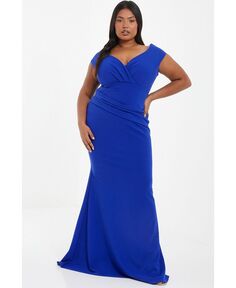 Женское платье макси больших размеров с запахом и рюшами QUIZ, синий