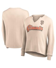 Женская фирменная кремовая рваная футболка San Francisco Giants Go For It вафельной вязки с длинными рукавами и вырезом в горловине Fanatics, тан/бежевый