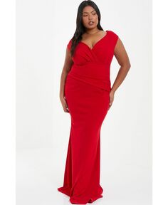 Женское платье макси больших размеров с запахом и рюшами QUIZ, красный
