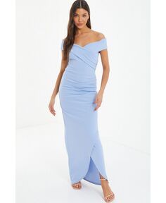 Женское платье макси с высоким разрезом и открытыми плечами QUIZ, синий