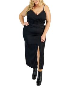 Модное атласное платье больших размеров с кружевной отделкой Bar III, черный