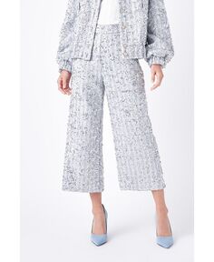 Женские твидовые брюки-кюлоты с пайетками English Factory, серебро