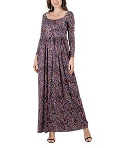 Женское плиссированное платье макси с длинными рукавами и цветочным принтом 24seven Comfort Apparel, мультиколор