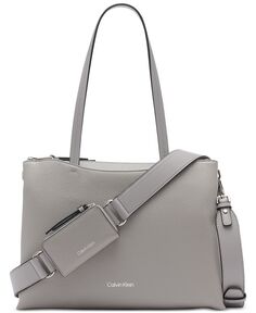 Хромированная сумка-трансформер с застежкой-молнией сверху и сумкой на молнии Calvin Klein, серый