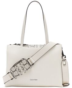 Хромированная сумка-трансформер с застежкой-молнией сверху и сумкой на молнии Calvin Klein, белый