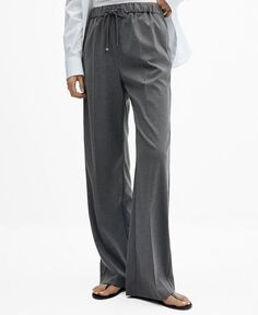 Женские широкие брюки с эластичной резинкой на талии MANGO, серый