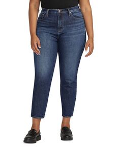 Джинсы с зауженными штанинами размера плюс с высокой талией и высокой талией Silver Jeans Co., синий