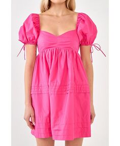 Женское мини-платье со складками и пышными рукавами English Factory, цвет Pink