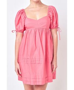 Женское мини-платье со складками и пышными рукавами English Factory, цвет Rose