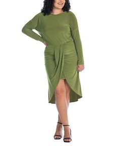 Платье больших размеров с длинными рукавами и высоким низким вырезом 24seven Comfort Apparel, зеленый