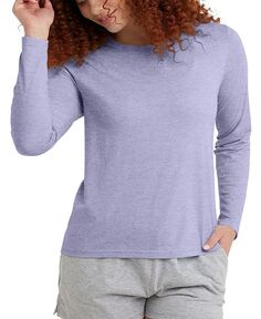 Женская классическая футболка Originals Triblend с длинным рукавом Hanes, фиолетовый