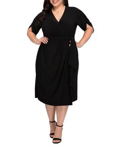 Женское платье миди Eden больших размеров с искусственным запахом и драпированными рукавами Kiyonna, цвет Black noir